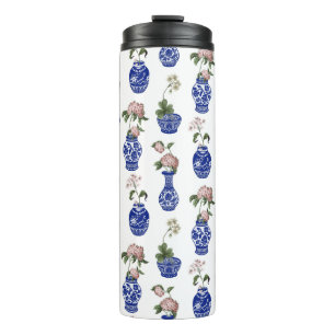 Garrafa Térmica Vasos e flores azuis de Chinoiserie