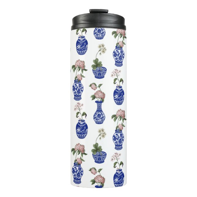 Garrafa Térmica Vasos e flores azuis de Chinoiserie (Frente)