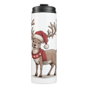 Garrafa Térmica Veado Animal Natal Veado Chapéu do Papai Noel Xmas