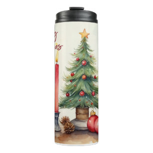 Garrafa Térmica Vela Festiva de Natal Aquarela