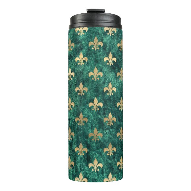 Garrafa Térmica Veludo Verde Grunge Fleur De Lis Mardi Gras (Frente)