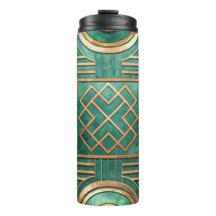 GARRAFA TÉRMICA VENTILADOR DE DECO DE ARTE VERDE E DOURADA PADRÃO