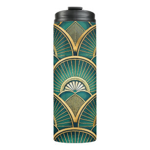 GARRAFA TÉRMICA VENTILADOR DE DECO DE ARTE VERDE E DOURADA PADRÃO