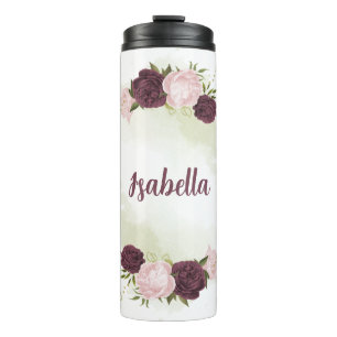 Garrafa Térmica verde-floral cor-de-rosa-armado