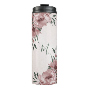 Garrafa Térmica verde-flores rosa romântica