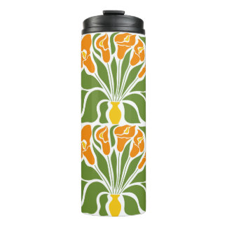 Garrafa Térmica Verde & Laranja Moderno Floral Abstrato