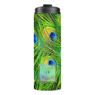 Garrafa Térmica Verde limão Elétrico PixDezines Peacock Feather