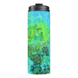 Garrafa Térmica Verde limão Trippy e paisagem de jardim azul