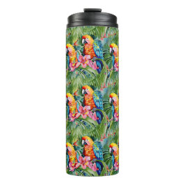 Garrafa Térmica Verdes, Vermelhos, Azuis e Flores Tropicais