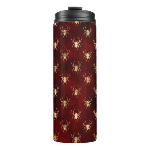Garrafa Térmica Vermelho Borgonha e Dourado Padrão de Aranha Grung