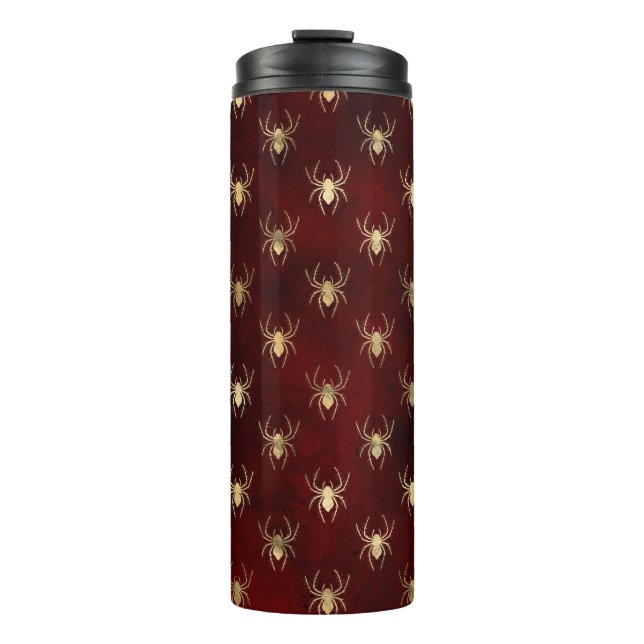 Garrafa Térmica Vermelho Borgonha e Dourado Padrão de Aranha Grung (Frente)