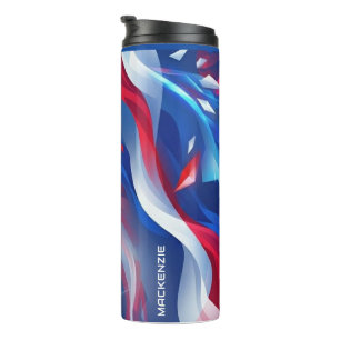 Garrafa Térmica Vermelho Branco Azul Abstrato com o Seu Nome
