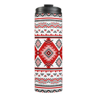 Garrafa Térmica Vermelho branco preto étnico, motivos ucranianos.