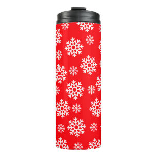 Garrafa Térmica Vermelho com Flocos Brancos de Neve