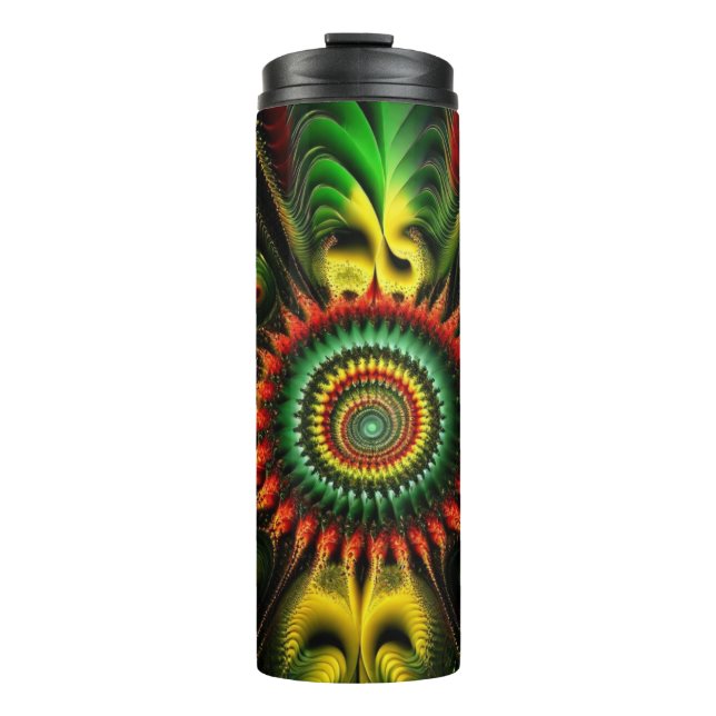 Garrafa Térmica Vermelho, Dourado e Verde em Abstrato (Frente)