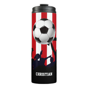 Garrafa Térmica Vermelho e branco listra fãs e futebol de futebol