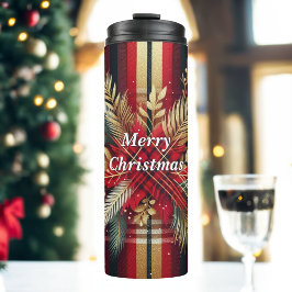 Garrafa Térmica Vermelho Elegante e Xadrez festiva Dourada