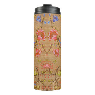 Garrafa Térmica Vermelho Imperial e Dourado Floral Entrelaçado em