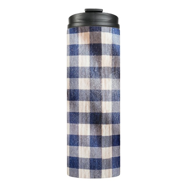Garrafa Térmica vestimenta azul de gingham, camisas textura do tec (Frente)