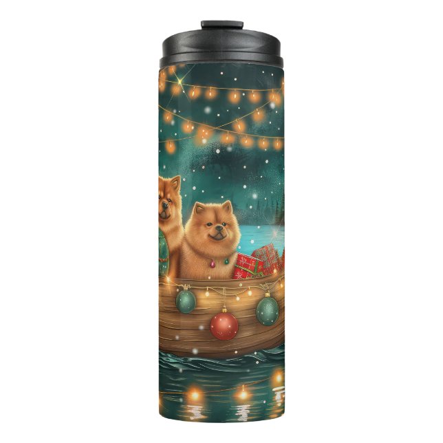 Garrafa Térmica Viagem Festiva de Natal do Chow Chow (Frente)
