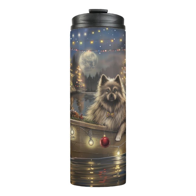 Garrafa Térmica Viagem Festiva de Natal do Keeshond (Frente)