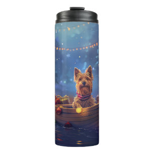 Garrafa Térmica Viagem Festiva de Natal do Terrier Australiano