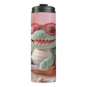 Garrafa Térmica Vibrações de Verão: Crocodilo Fofinho de Pelúcia d