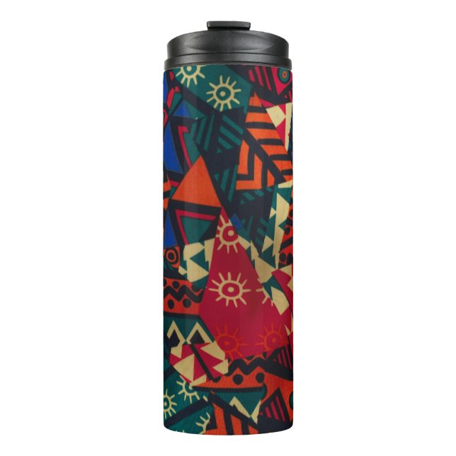 Garrafa Térmica Vibrant African Geometric Tribal Abstract Pattern  (Frente)