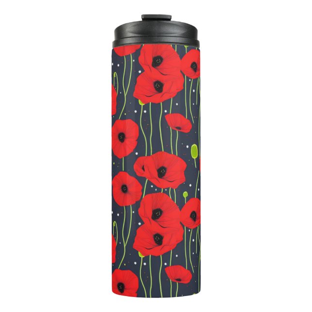 Garrafa Térmica Vibrant Modern Red Poppies Pattern Art (Frente)