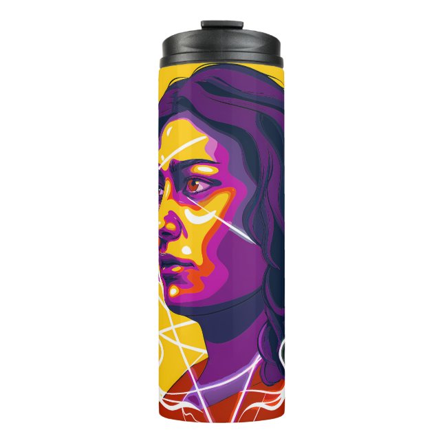 Garrafa Térmica Vibrant Stylized Portrait with Abstract Elements (Frente)