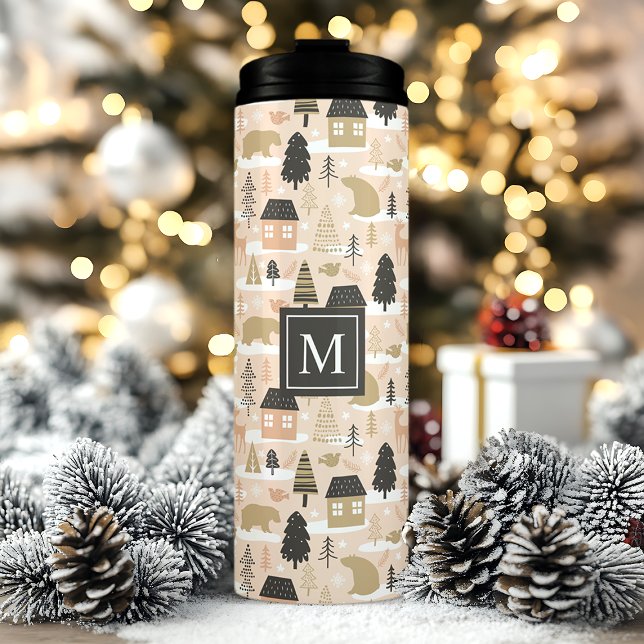Garrafa Térmica Vila de Ursos de Natal Personalizados (Criador carregado)