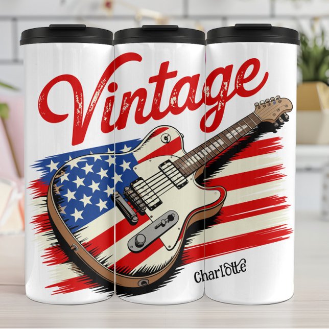Garrafa Térmica Vintage American Flag Guitar: Música Patriótica (Criador carregado)