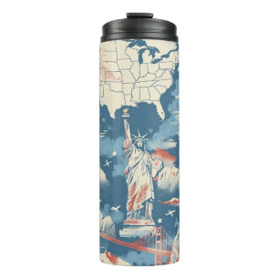 Garrafa Térmica Vintage American Landmark Pattern - Liberty, EUA