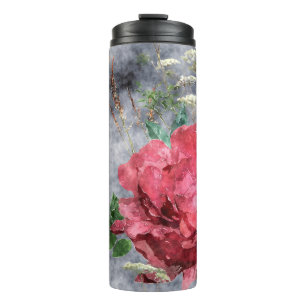 Garrafa Térmica vintage aquarela colorida floral sem costura