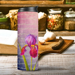 Garrafa Térmica Vintage Botânica Iris Flower Violet Tones