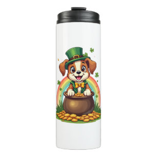 Garrafa Térmica Vintage Cachorro Lucky Leprechaun Arco-íris Pote d