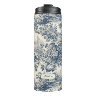 Garrafa Térmica Vintage chic Blue toile de jouy monograma