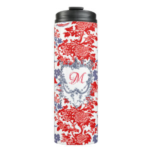 Garrafa Térmica Vintage Chinoiserie Delft French red Blue monogram