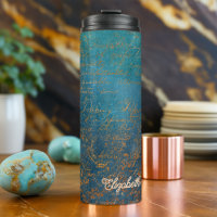 Vintage Copper Patina com Caligrafia Turquesa