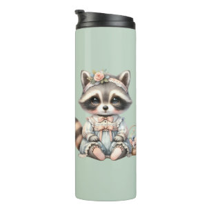 Garrafa Térmica Vintage Cottagecore Raccoon Pastel