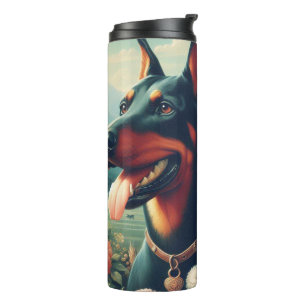 Garrafa Térmica Vintage Cute Doberman Painting