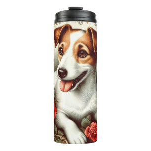 Garrafa Térmica Vintage Cute Jack Russell Terrier Floral