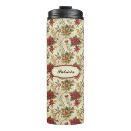 Garrafa Térmica Vintage Elegant Red & Dourada Poinsettia Floral