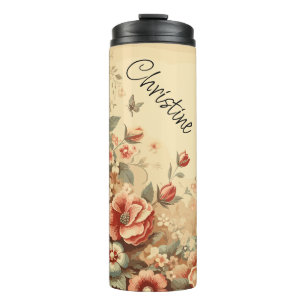 Garrafa Térmica Vintage Floral Personalize Name