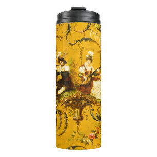 Garrafa Térmica Vintage Floral Vitoriano Amarelo-Amarelo-Dourado f