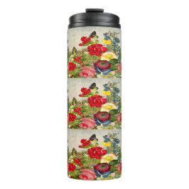 Garrafa Térmica Vintage Flowers Butterfly Padrão Thermal Tumbler