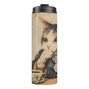 Garrafa Térmica Vintage, gato bonitinho de arte japonês com uma xí