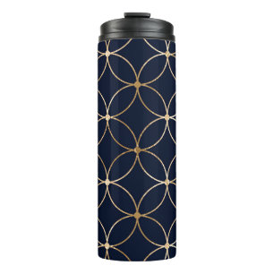 Garrafa Térmica Vintage Geométrico: Abstrato Azul Dourado