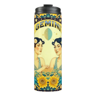 Garrafa Térmica Vintage Horoscope Sinal Gemini Twins Celestial