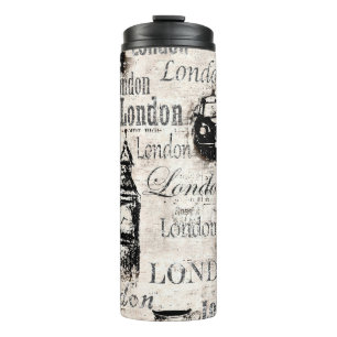 Garrafa Térmica Vintage jornal antigo London grunge Colage